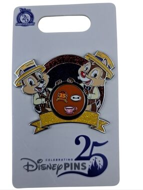 Disney 25th Anniversary Chip 'n' Dale Enamel Pin - Yellow, Brown, Red